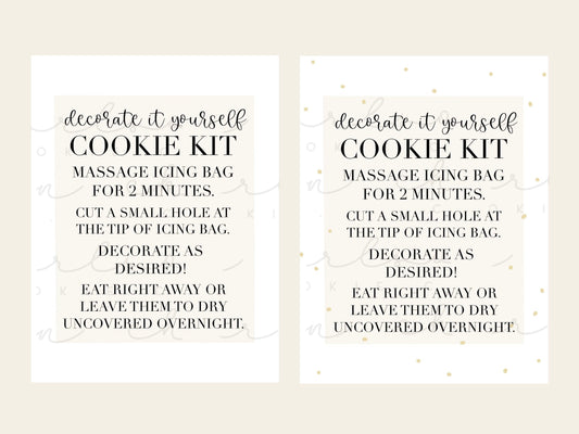 DIY cookie kit (Plain / Dots print) instruction card (2 files) / Instant digital download