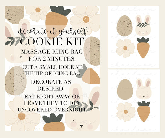 DIY cookie kit (Easter set B tan) instruction card (4 files) / Instant digital download