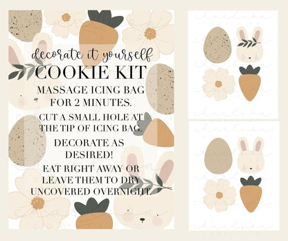DIY cookie kit (Easter set B tan) instruction card (4 files) / Instant digital download