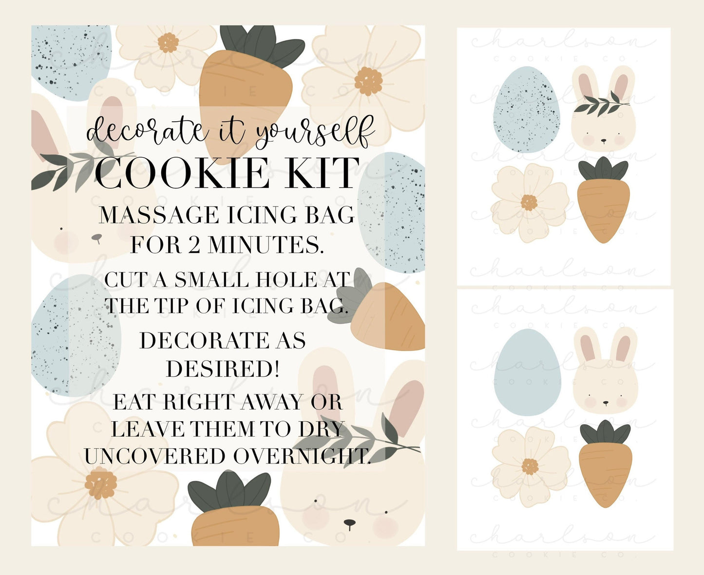 DIY cookie kit (Easter set B blue) instruction card (4 files) / Instant digital download