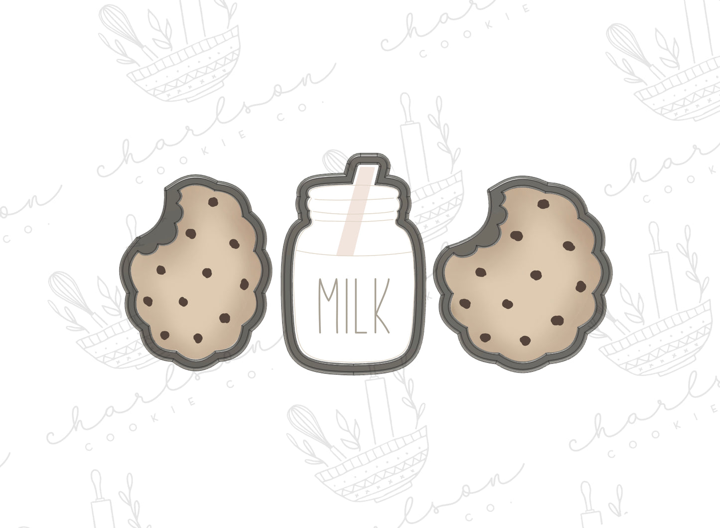 Milk (glass jar with straw) & cookies cookie cutter