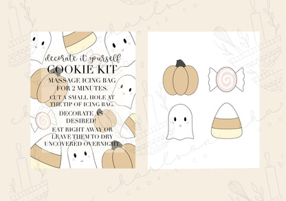 DIY cookie kit (Halloween theme 1 print) instruction card (2 files) / Instant digital download