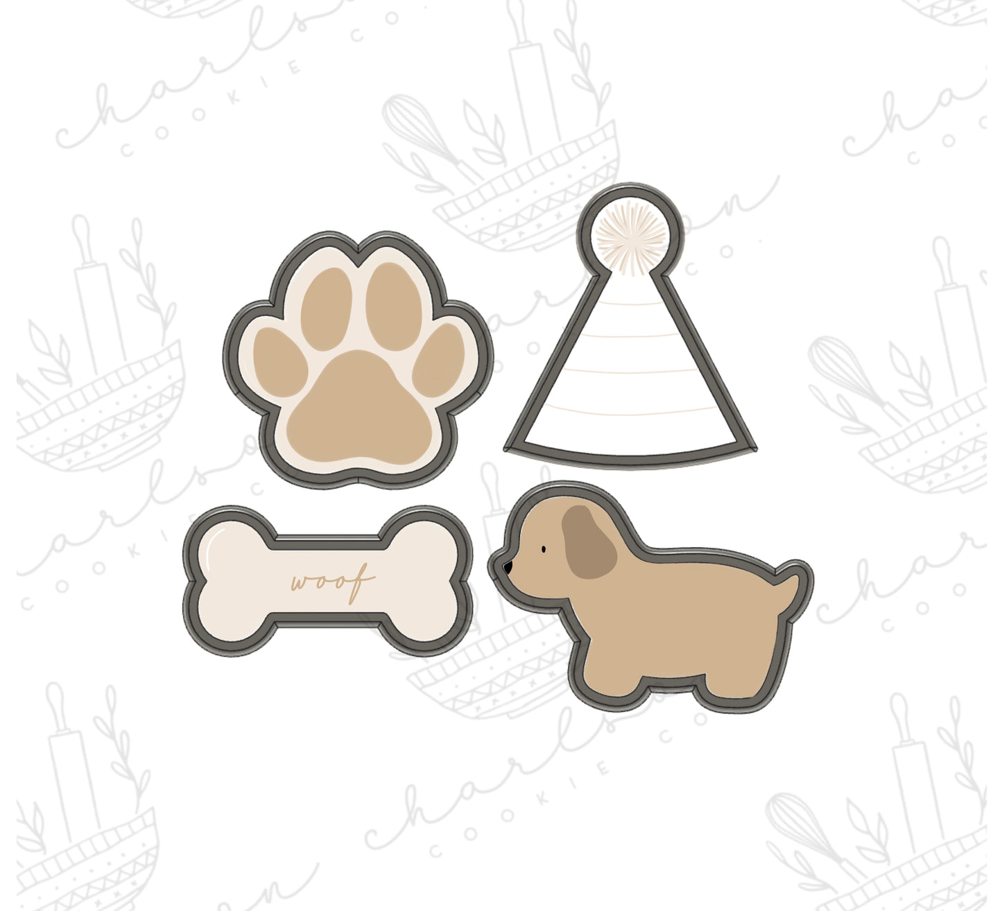 Puppy birthday theme cookie cutter set